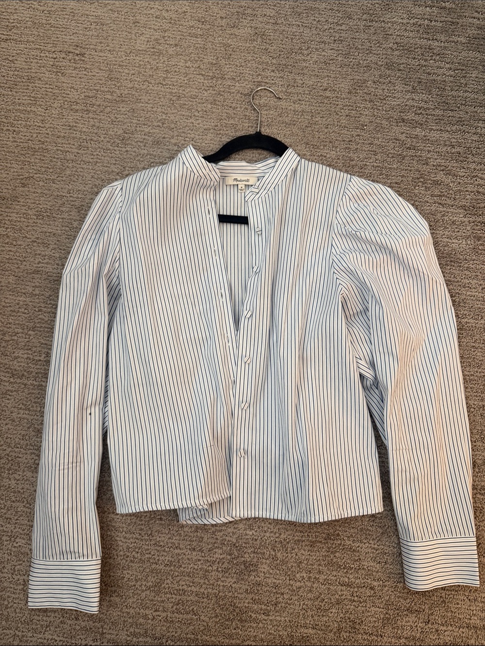 Madewell White and Blue Pinstripe Button-Front Shirt